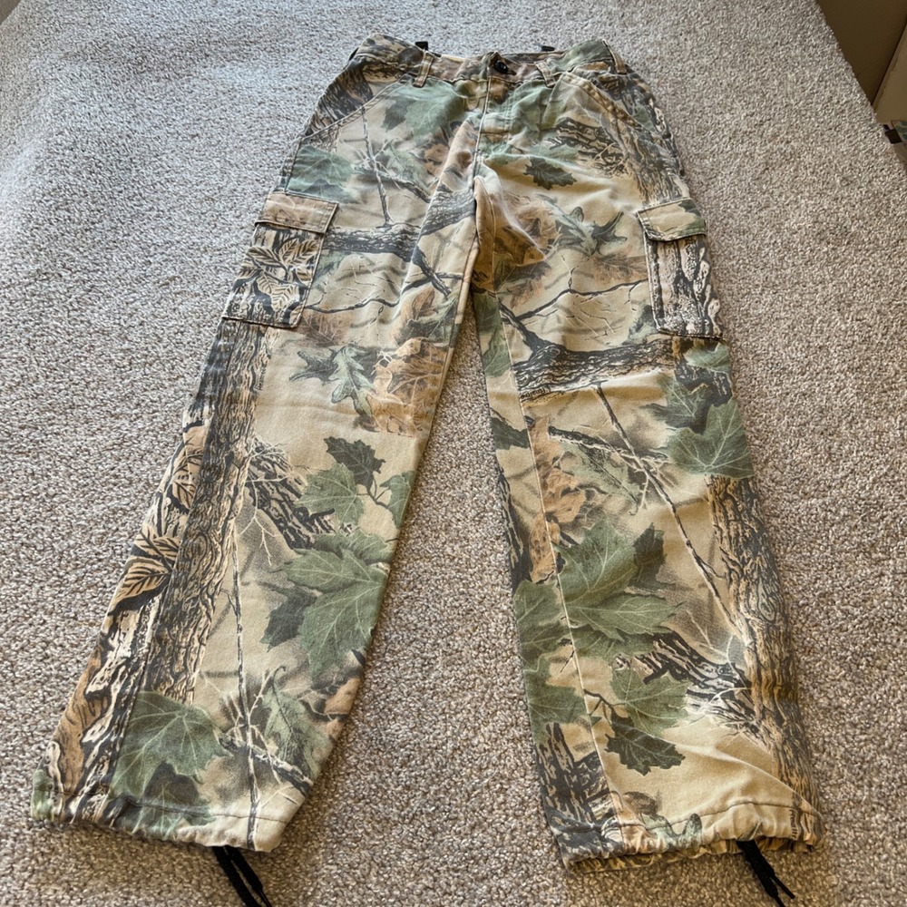 vtg Realtree camo pants boys 18 Cargo Hardwoods Hunting Utility Drawstring y2k‎